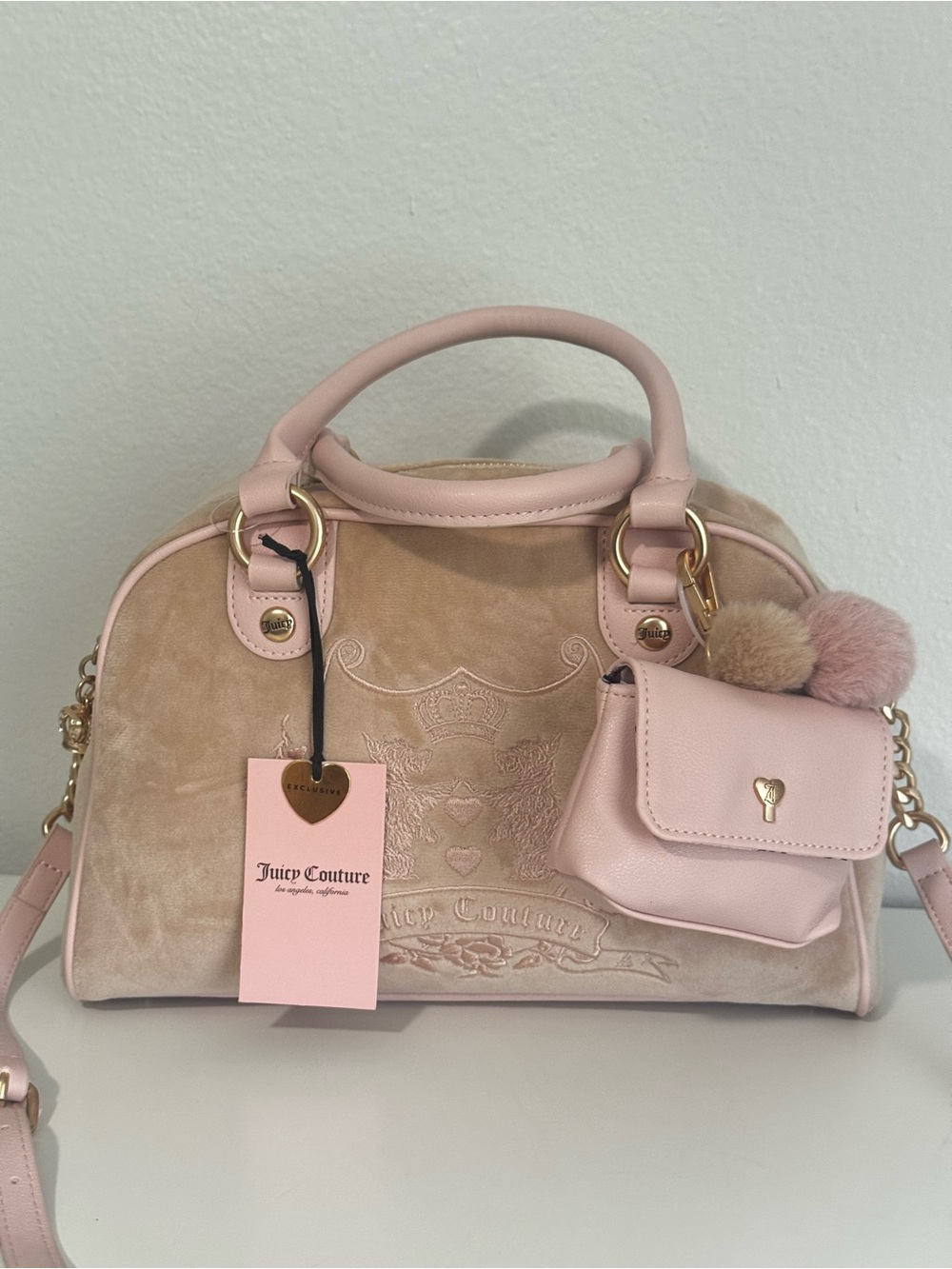 Juicy Couture Frosty beige pink Scottie Dogs New Love Chapter Satchel Crossbody